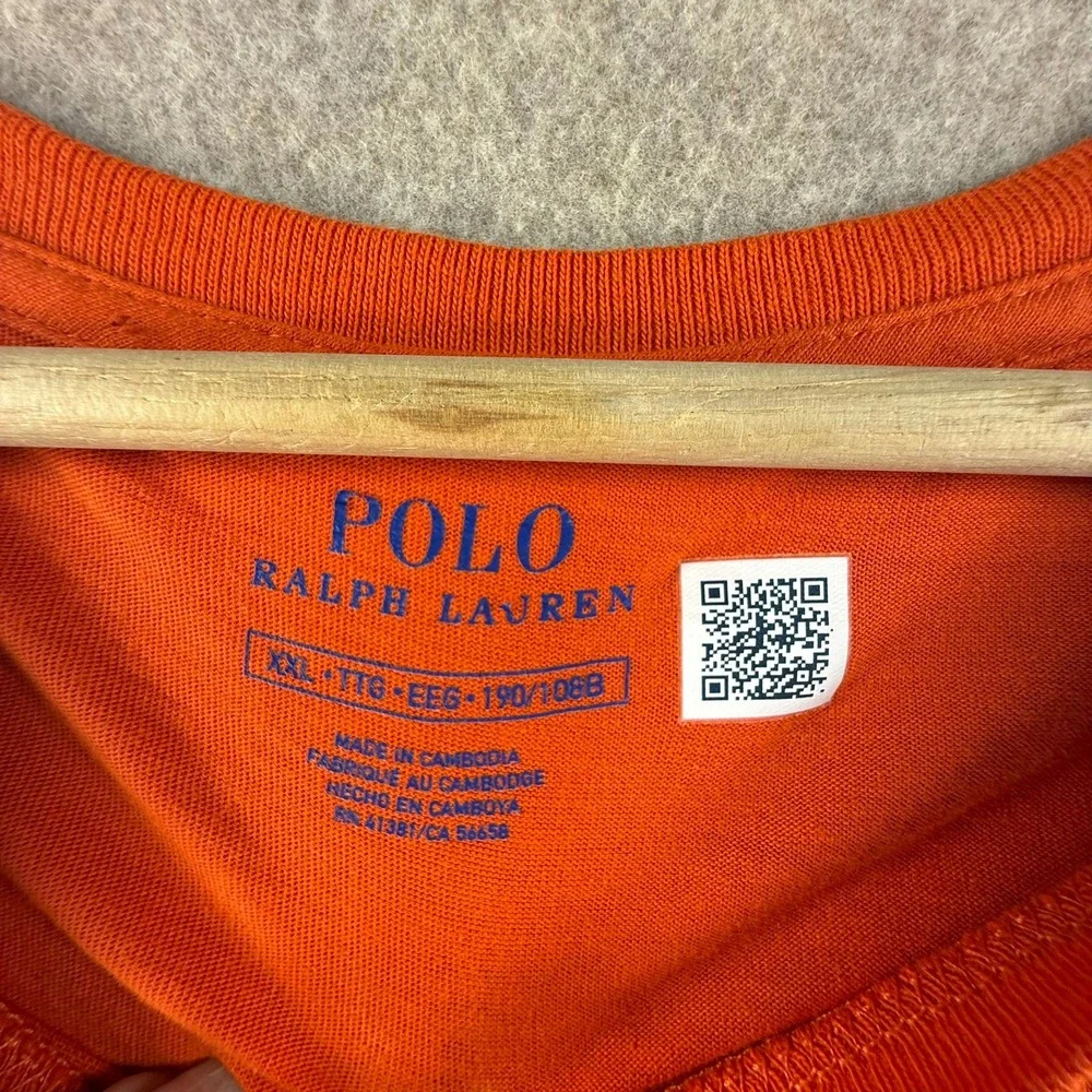 Polo Ralph Lauren Mens XXL Long Sleeve T-Shirt Orange Crew Neck Pony Logo Cotton